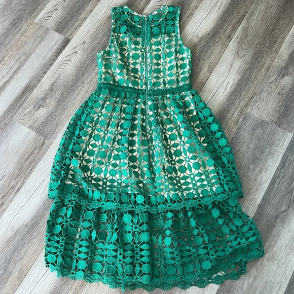 Ryan Michelle Dress Green Floral Lace - Picture 6 of 13